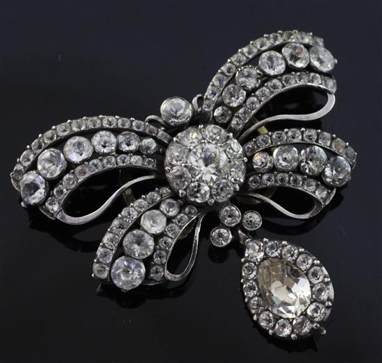 A silver and paste set drop slide/brooch, width 2in.